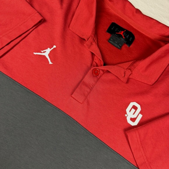 Jordan Other - Jordan Oklahoma Sooners Mens XXL Red Grey Colorblock Polo 445591-085 Dri-Fit EUC